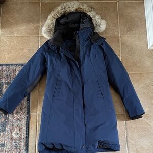 CMFR Women's Navy Down Filled Parka Coat with Real Coyote Fur Trim